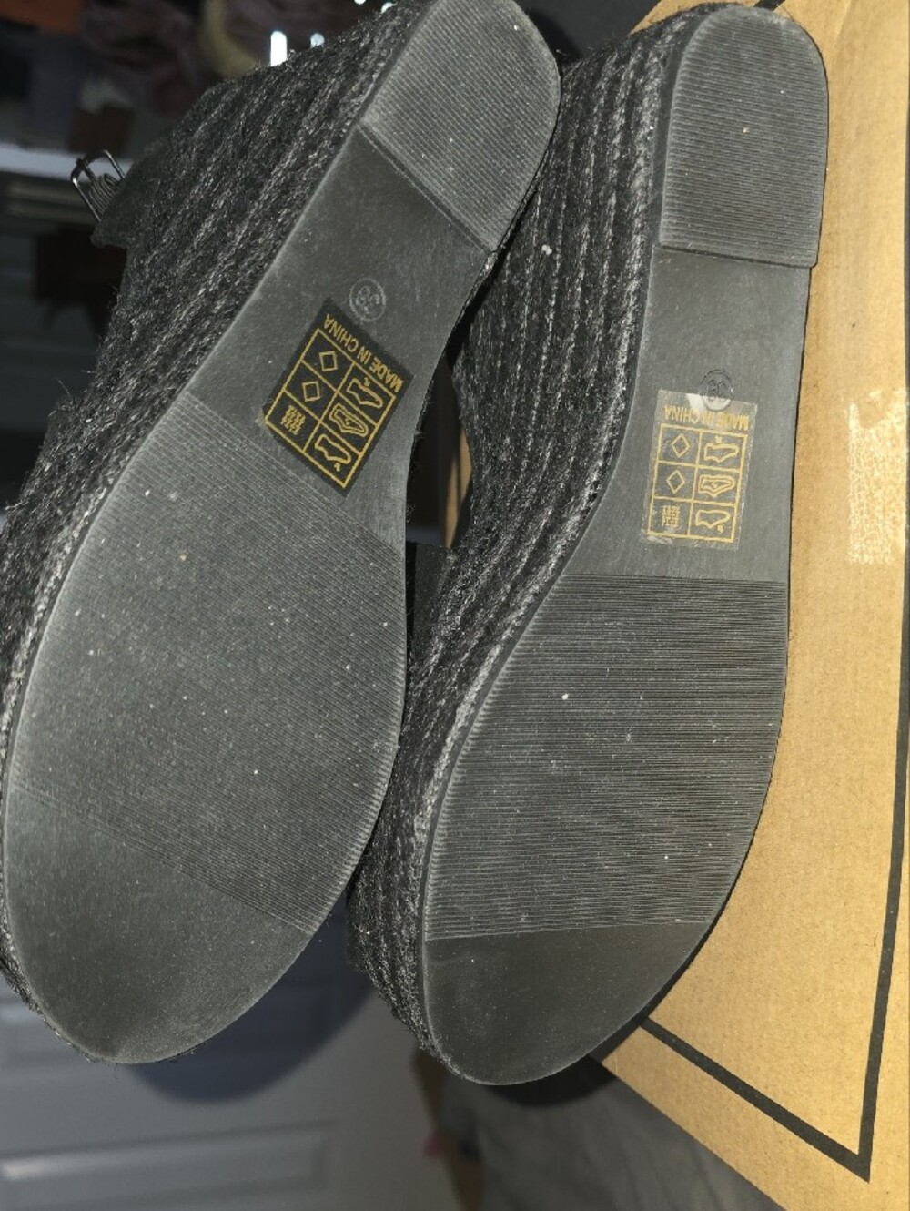 Women’s Black Wedge Espadrille Peep-Toe Sandals - Picture 3 of 3